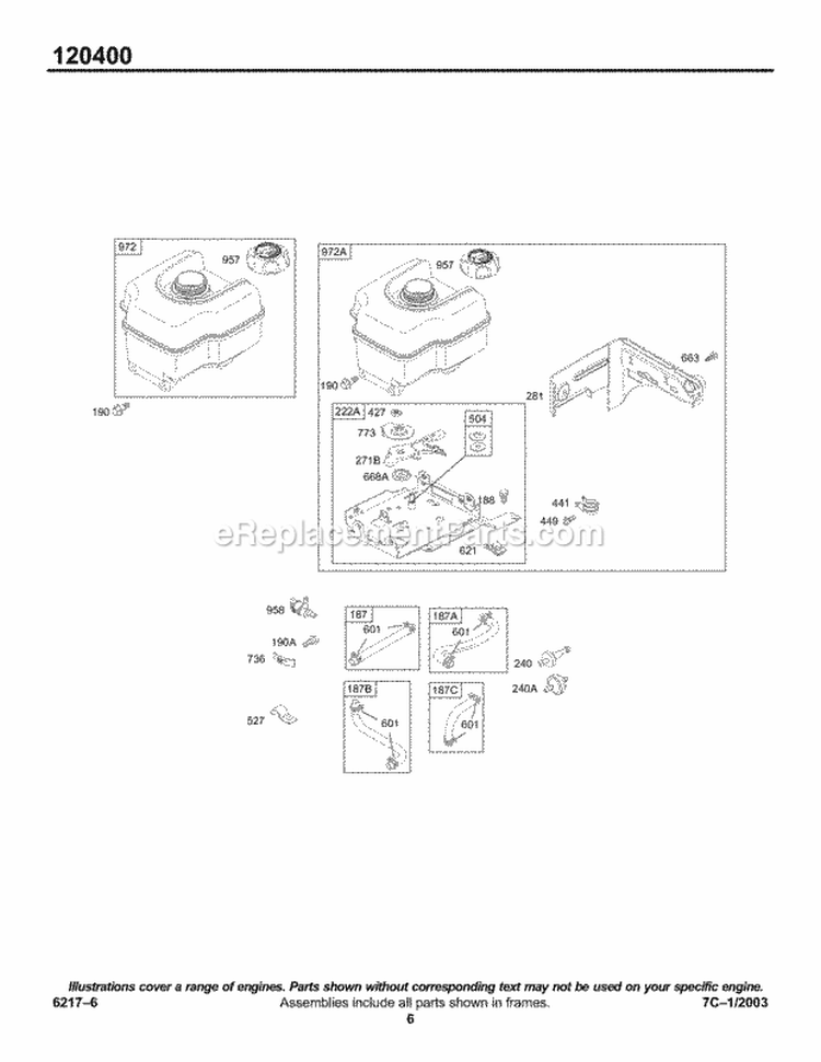 Fuel Tank Diagram and Parts List for 120412-0139-E1  Briggs and Stratton Engine